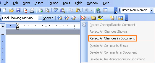 Loại bỏ Track Changes trong Word 2003 3